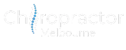 Chiropractor Melbourne logo with blue spine on black background