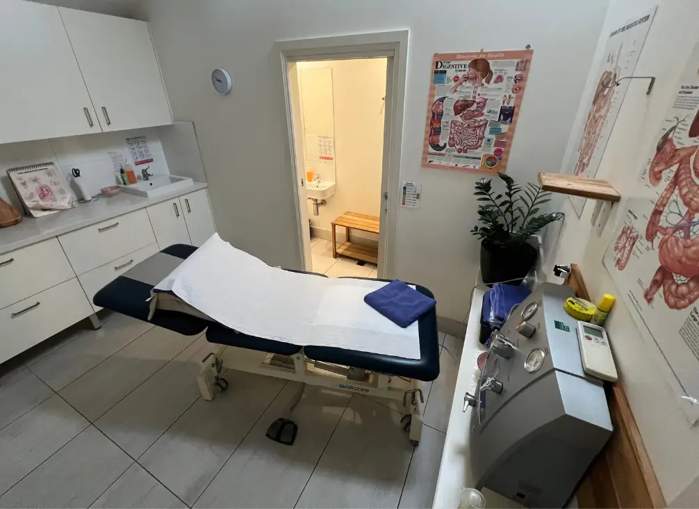 Closed colonic hydrotherapy treatment room in Brunswick Melbourne