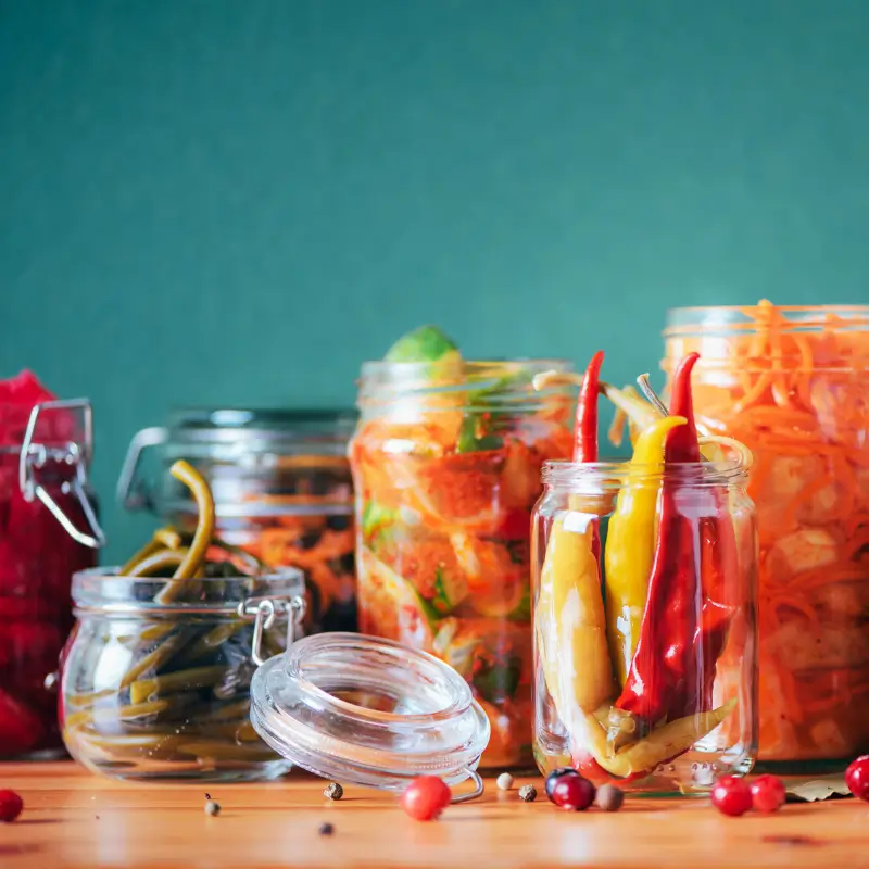 Fermented foods in jars supporting colonic and digestive health